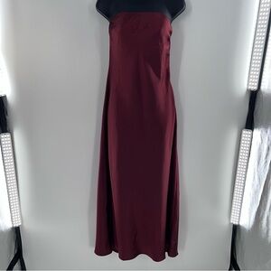 Steve Madden Strapless Warm Brown Satin Mid-Calf Dress- Size M